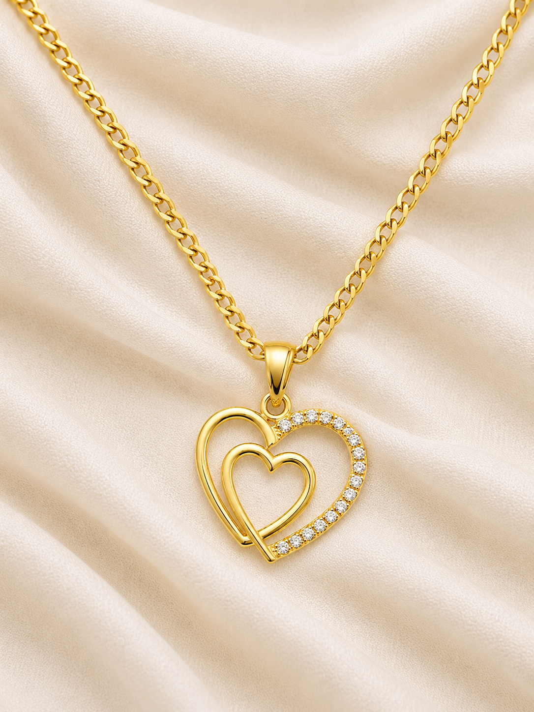 10k Gold 22” 2mm Curb Link Chain with Heart Pendant
