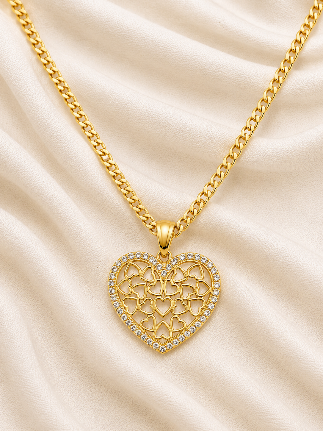 10k Gold 22” 2mm Curb Link Chain with Heart Pendant
